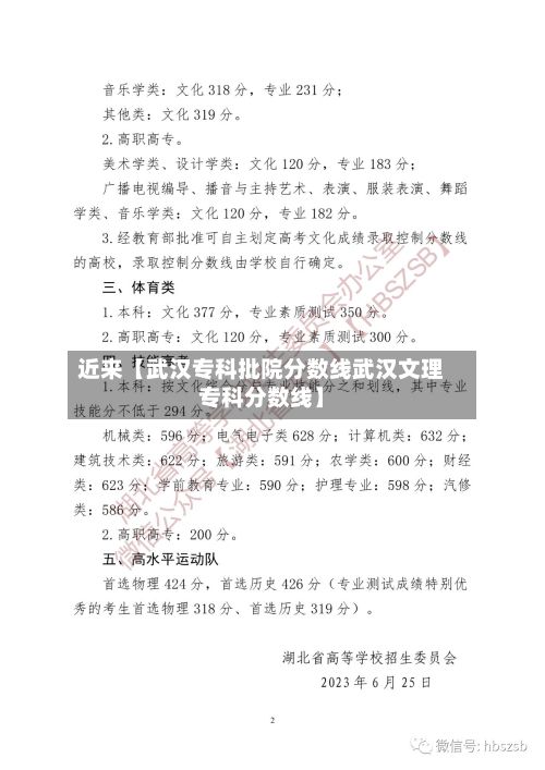 近来【武汉专科批院分数线武汉文理专科分数线】