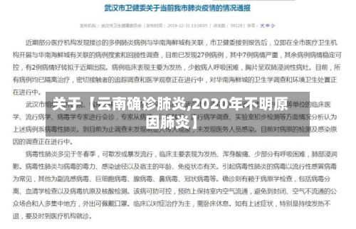 关于【云南确诊肺炎,2020年不明原因肺炎】