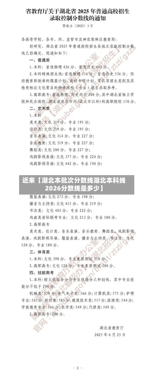 近来【湖北本批次分数线湖北本科线2026分数线是多少】-第2张图片
